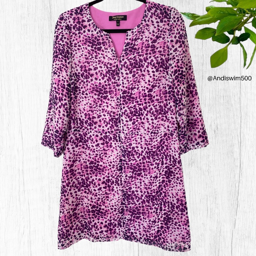 Juicy Couture “Leopard Love” Zip Up Long Sleeve Shift Dress; 4